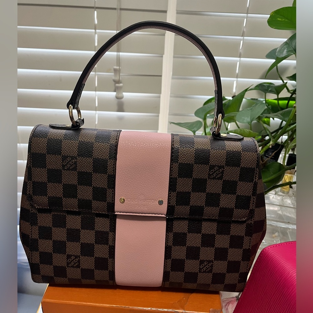 Leather Checkered Pink and Brown Handbag AAA QUALITY W/long leather strap